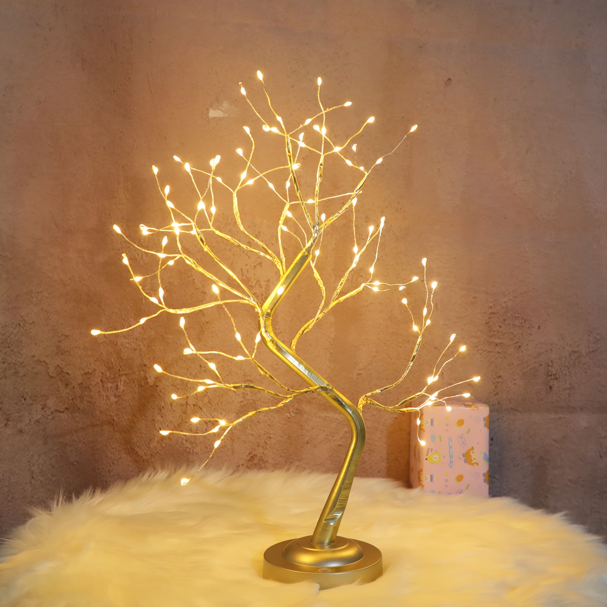 TEMU 108 Led Twinkle Fairy Tree Lights, 20in Golden Lamp, Usb/battery Powered, 8 With Timer, Diy Bonsai Artificial Tree, Fairy Light For Bedroom Party Desktop Christmas Office