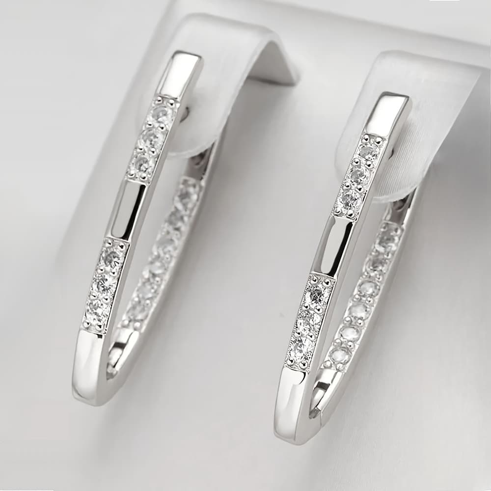 TEMU A Pair Of Exquisite And Minimalist White Synthetic Synthetic Zirconia Hoop Earrings, Fashionable For Women' Wear