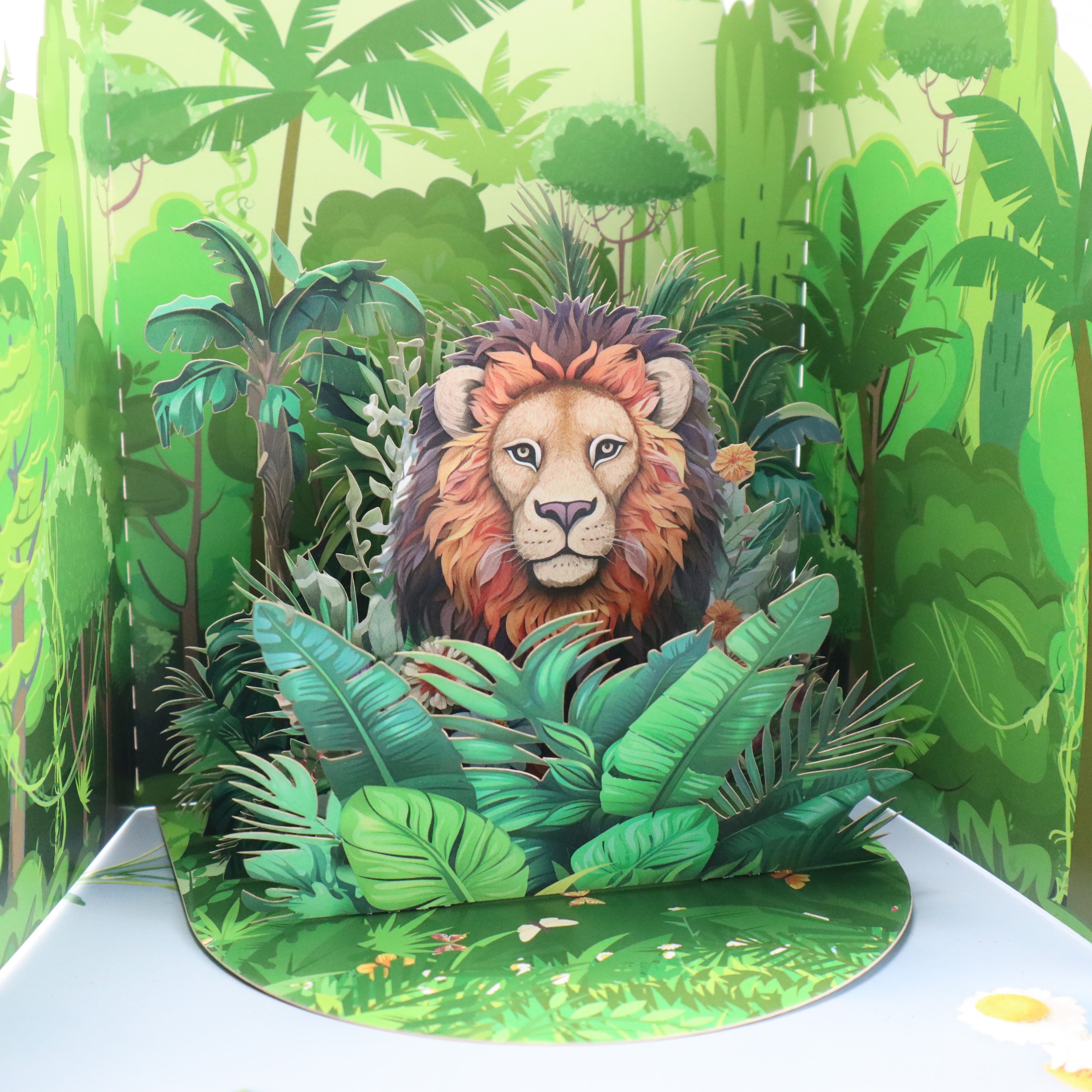 TEMU 1 Forest Lion Birthday Card With Envelope, 3d Decor Greeting Card Featuring Handwriting Functionality, Unique Holiday Gift For