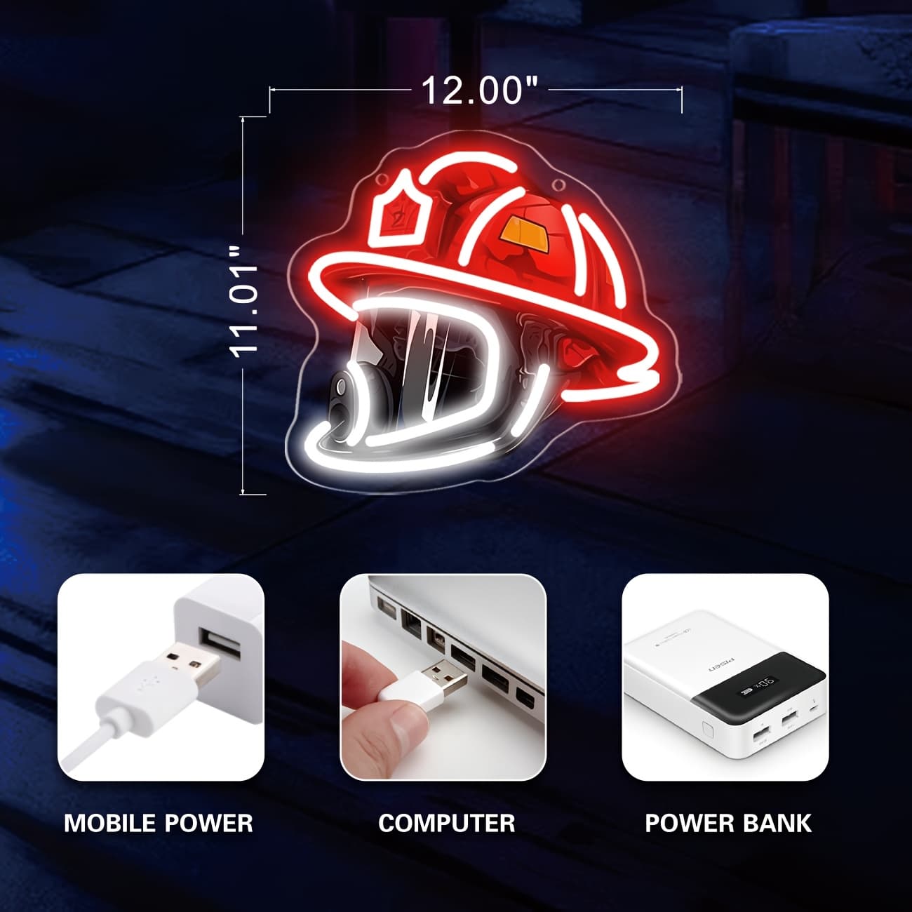 TEMU Firefighter Helmet Artistic Neon Sign, Led Art, Usb Powered Neon Sign, Neon Sign For Home Decor, Gift For Firefighters And Fire