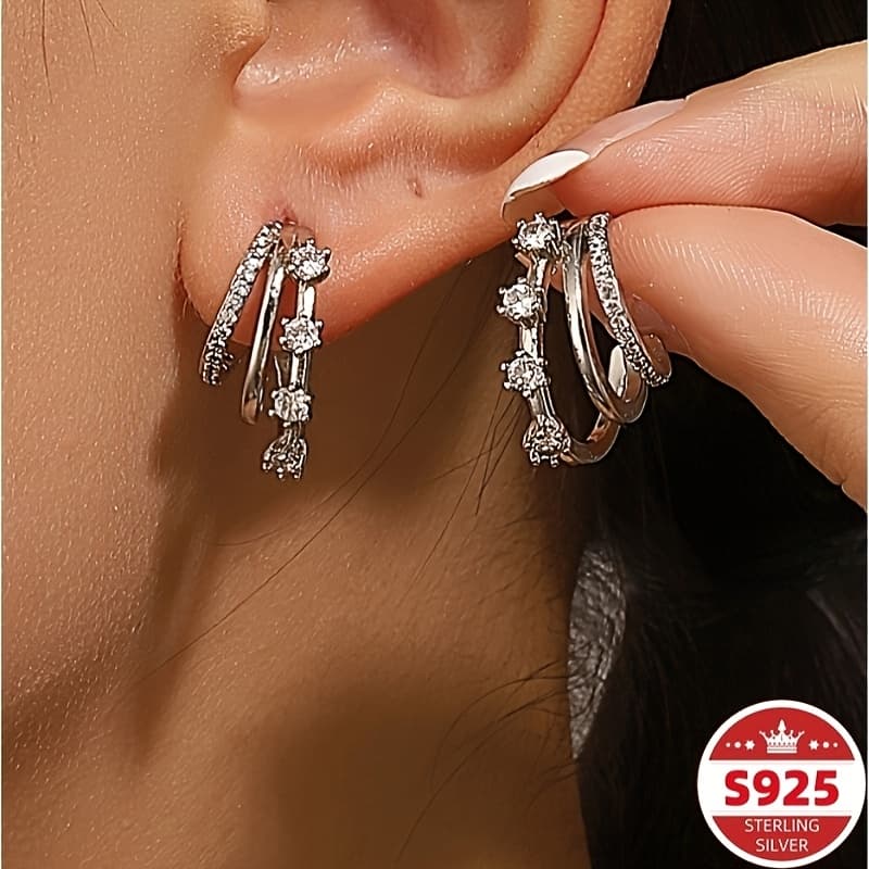 TEMU A Set Of Elegant Copper Stud Earrings Made Of 925 Sterling Silver, Perfect For Women, High-quality Jewelry Additions, An Ideal Gift For Festivals