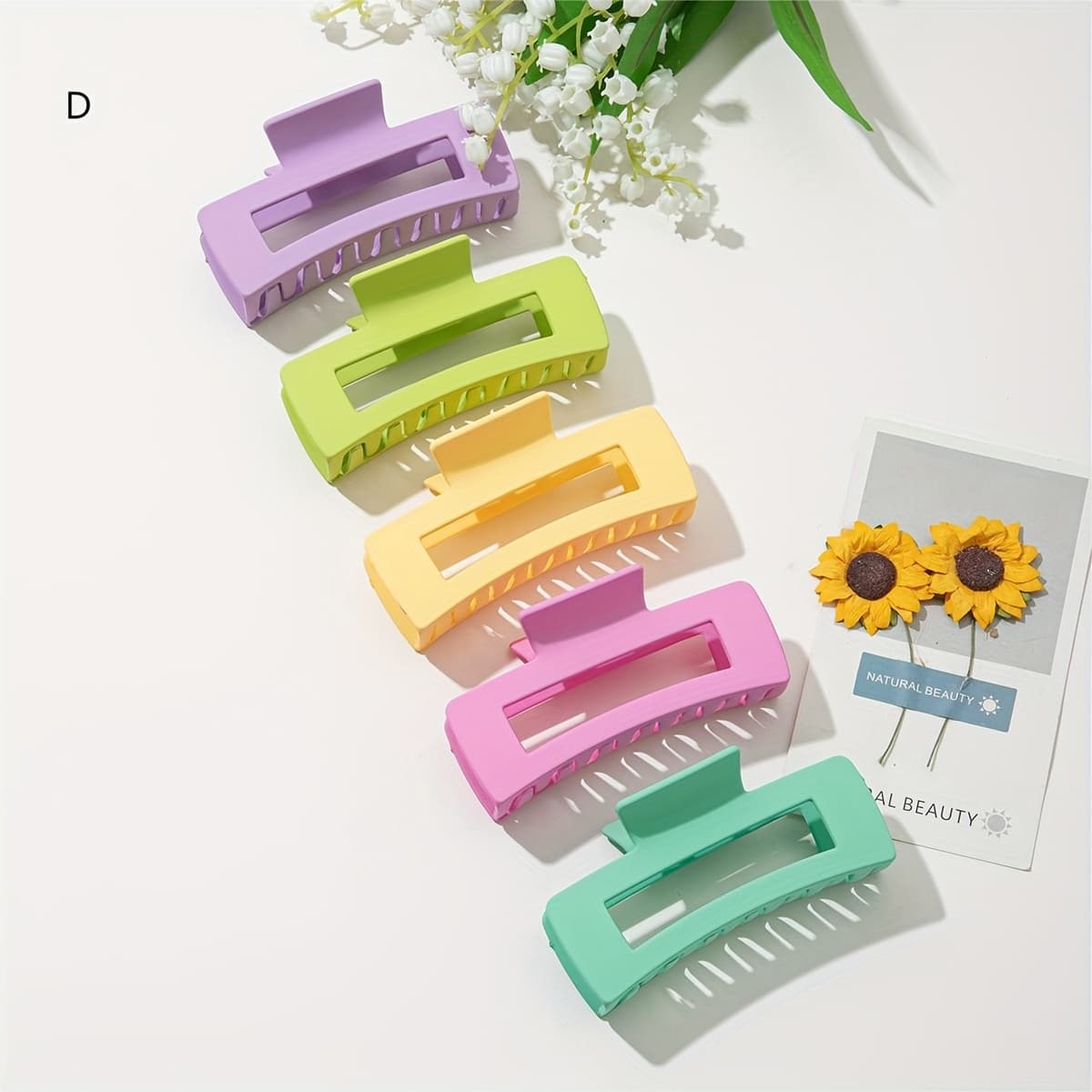 TEMU 5pcs Multicolor Women's Hair Accessories Rubberized Square Hair Claw For Updos, Simple Large Hair Clips