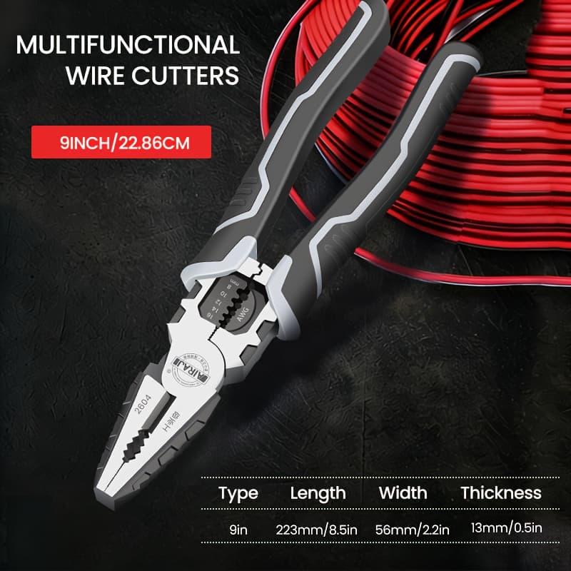 TEMU Airaj 9-inch Wire Pliers - Sharp, Durable Stainless Steel With Large Opening For Easy Stripping & Use, Wire Stripping Tool