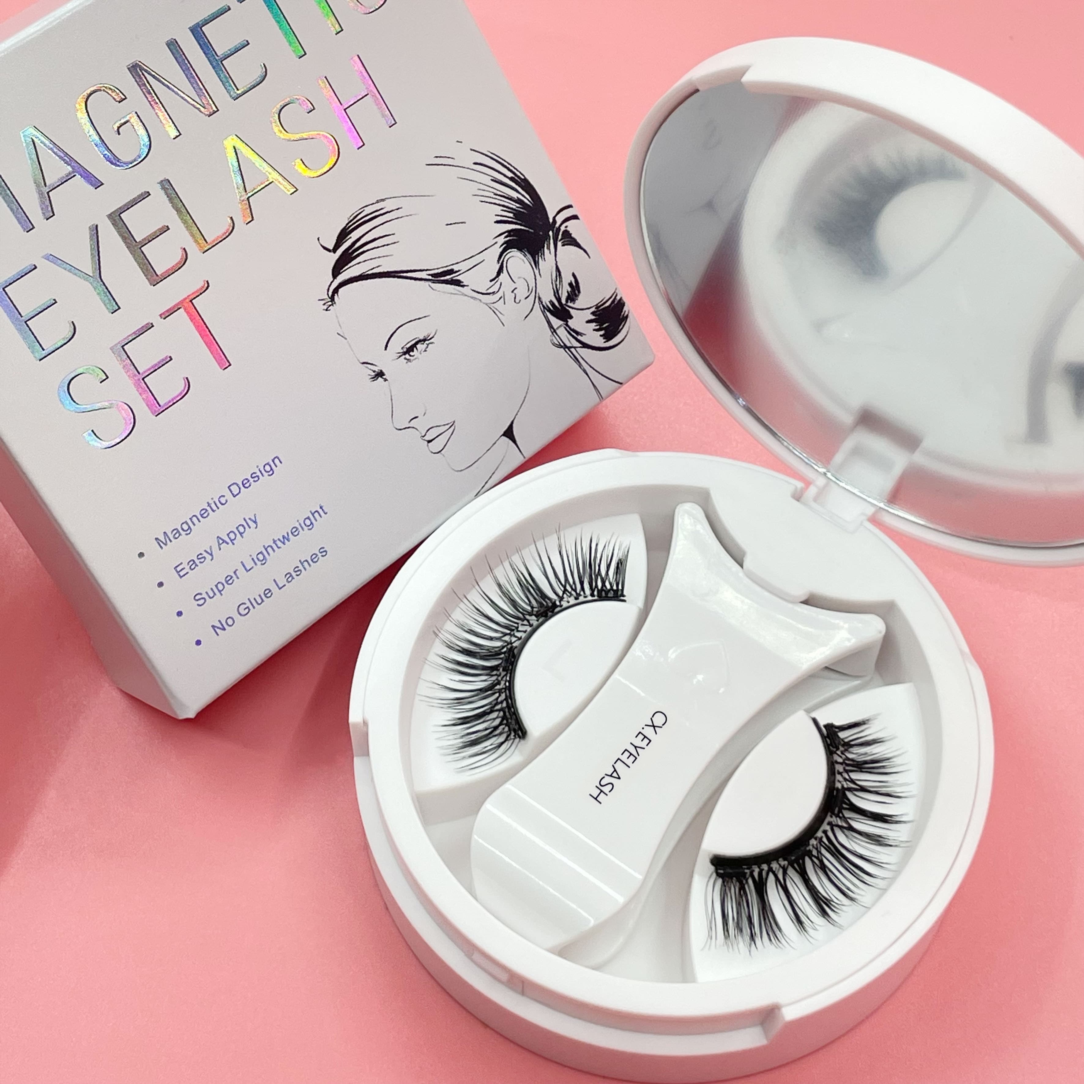 TEMU Magnetic 3d False Eyelashes Kit - Reusable, Glue-free, Adjustable For Natural & Thick Look, Mixed Styles (1 Pair), For Autumn