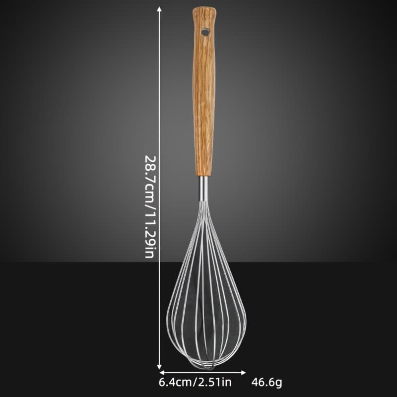 TEMU Wooden Handle Stainless Steel Whisk, Manual Egg Mixer For Baking, Handheld Mixer For Egg, Cream, Batter, Kitchen Cooking Utensil