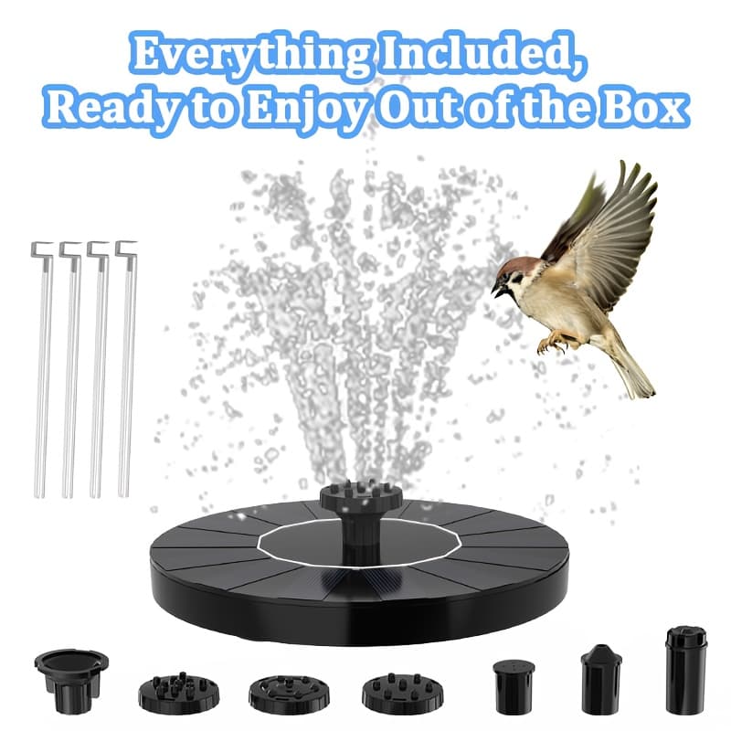 TEMU 1.4w Solar Bird Bath Fountain Pump, Solar Powered Water Pump With 7 Nozzles, Suitable For Gardens, , Swimming Pools, Fish Tanks, And Aquariums