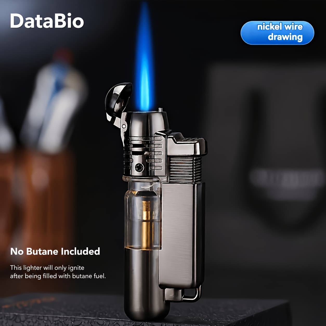 TEMU (no Butane), Round Machine Straight Creative Transparent Gas With Cover Windproof Inflatable Lighter