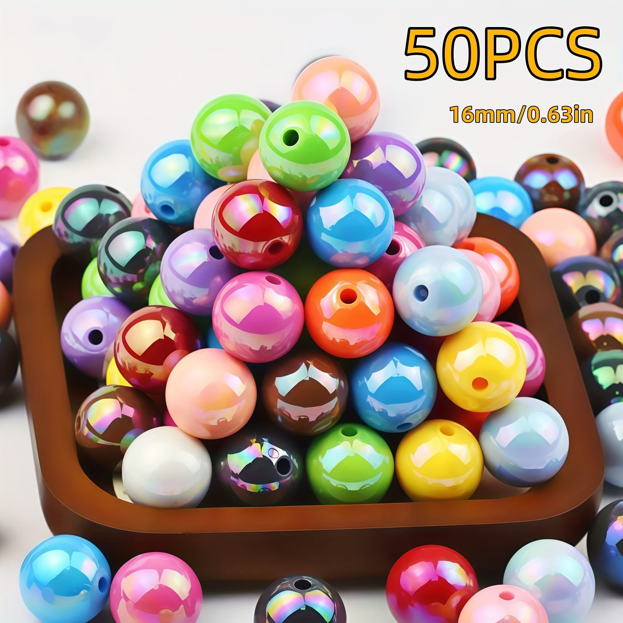 TEMU 50pcs 16mm Round Beads Multicolor Acrylic Beads Mixed Suitable For Handmade Necklace Earrings Hair Jewelry/shoe Jewelry/clothing/additions Jewelry Materials Decorative Beads