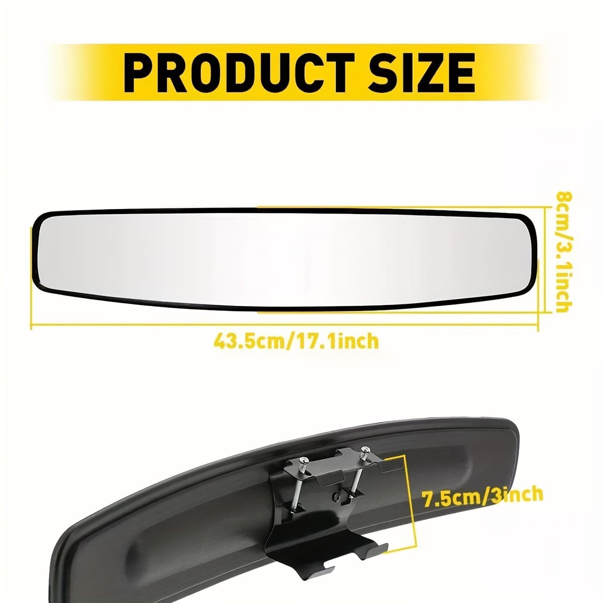 TEMU Automobile Rearview Mirror, Fit 17" Wide Angle Convex Rear View Mirror For Cars, Trucks, Suvs - Hd Glass, -on Installation, Durable Abs, Night Vision, Rear View Mirror Accessories