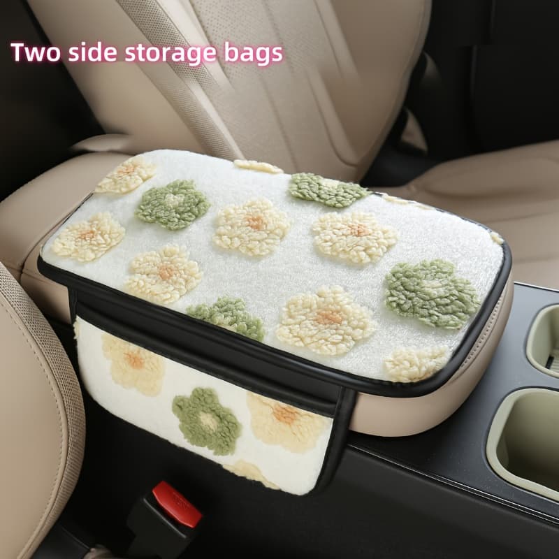 TEMU Plush Car Center Armrest Box Cushion, With Storage Bags On , Can Store Receipts, Credit Cards, , Etc., Warm Hands In Autumn And Winter, Car Interior Additions