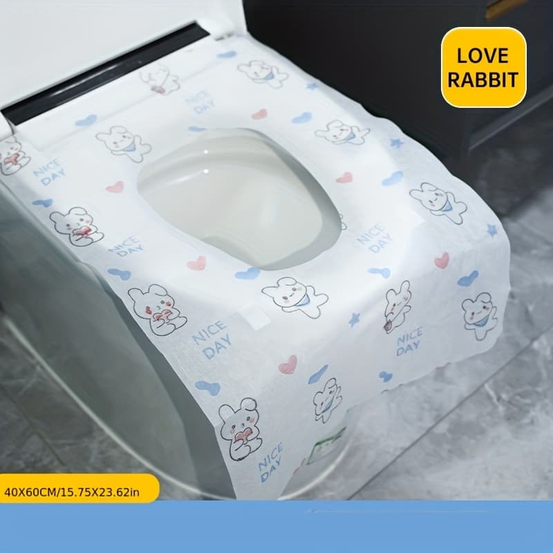 TEMU 10-pack Disposable Toilet Seat Covers | Extended, Waterproof, Dust-proof With Cute Rabbit Design, Ideal For Public Restrooms, Travel, Airplanes, Hotels, Home - Bathroom Accessory