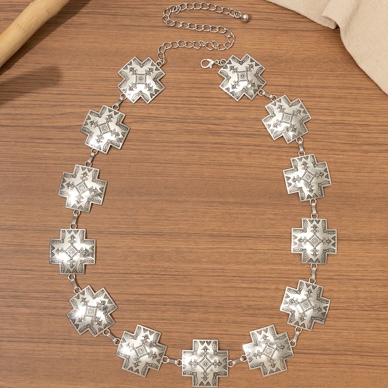 TEMU European And American Bohemian Style Women's Alloy Retro Carved Cross Waist Chain In Antique Silvery, Chain Hot Dress Pants Clothing Match, Suitable For Daily Wear, Holidays, Etc