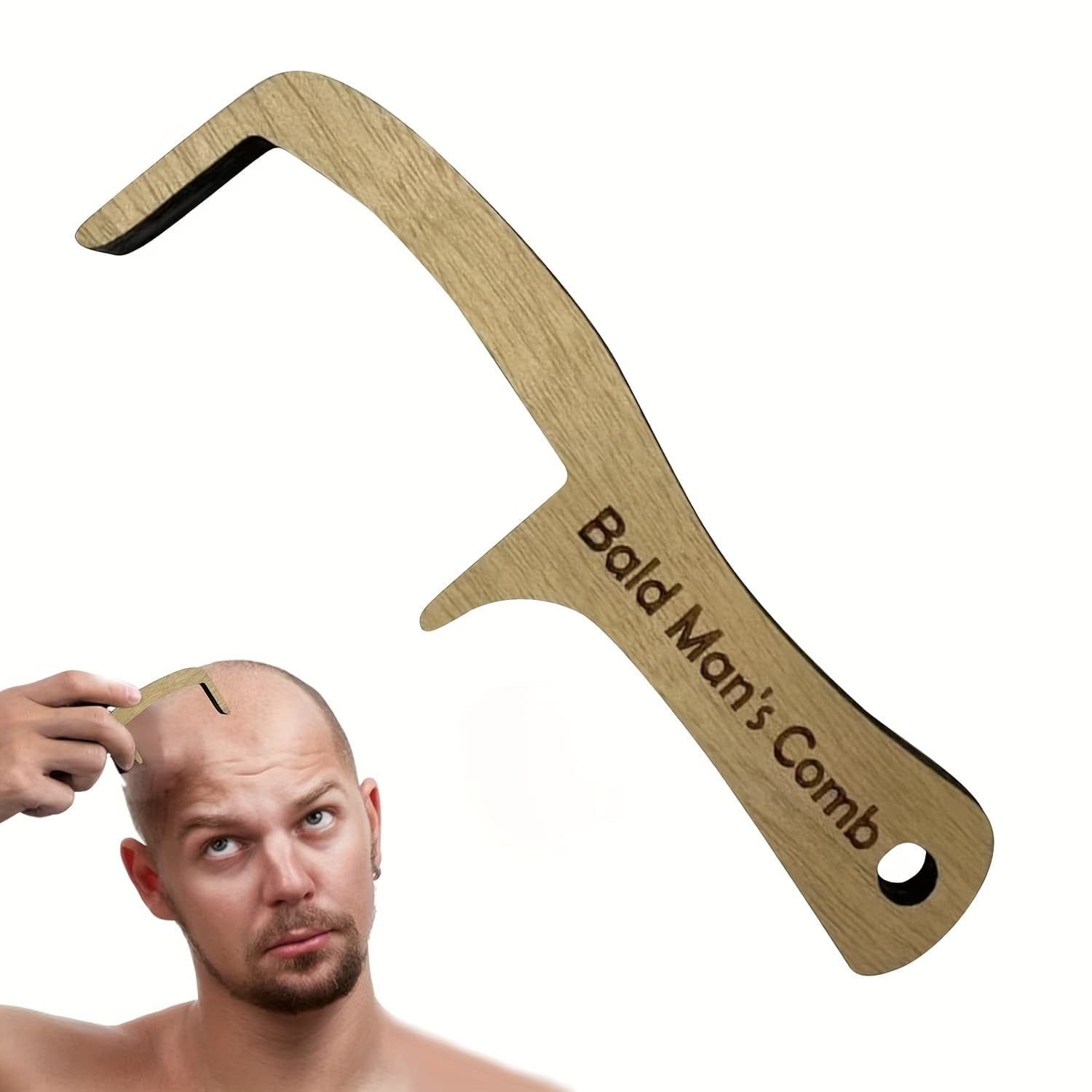 TEMU Bamboo Wooden Hair Comb For Bald Men | Humorous Gag Gift For Valentine's Day, New Year & Easter | Engraved 'bald Guy' Design With | Ideal For Home Decor &