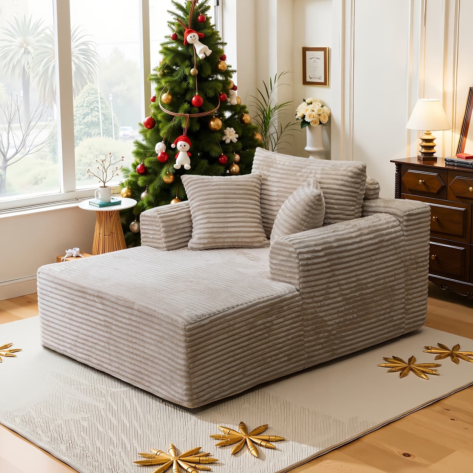 TEMU Indoor Oversized Corduroy Upholstered Boneless Sofa Bed Chaise Lounge - Deep Seat Sleeper Couch & Reading Chairs, Cloud Sofas For Living Room, No