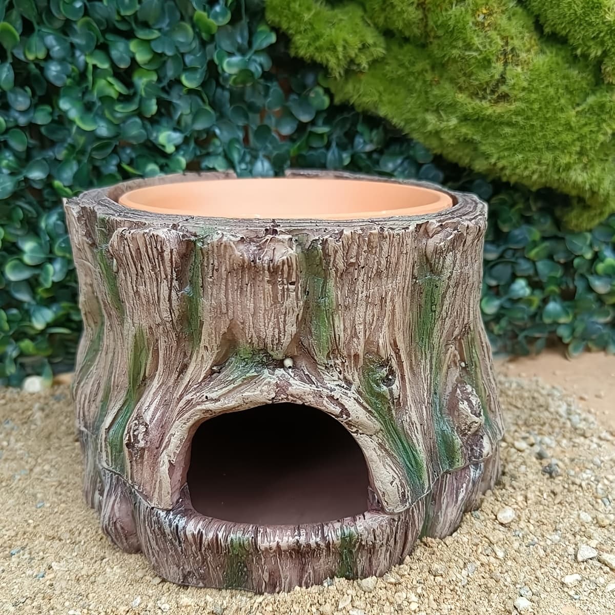 TEMU 3-in-1 Reptile Hide Cave | Lizard Hideout With Detachable Base And Clay Water Dish, Essential Terrarium Tank Accessories For Leopard Geckos, Geckos, , Crabs - Art , Made Of Abs Material