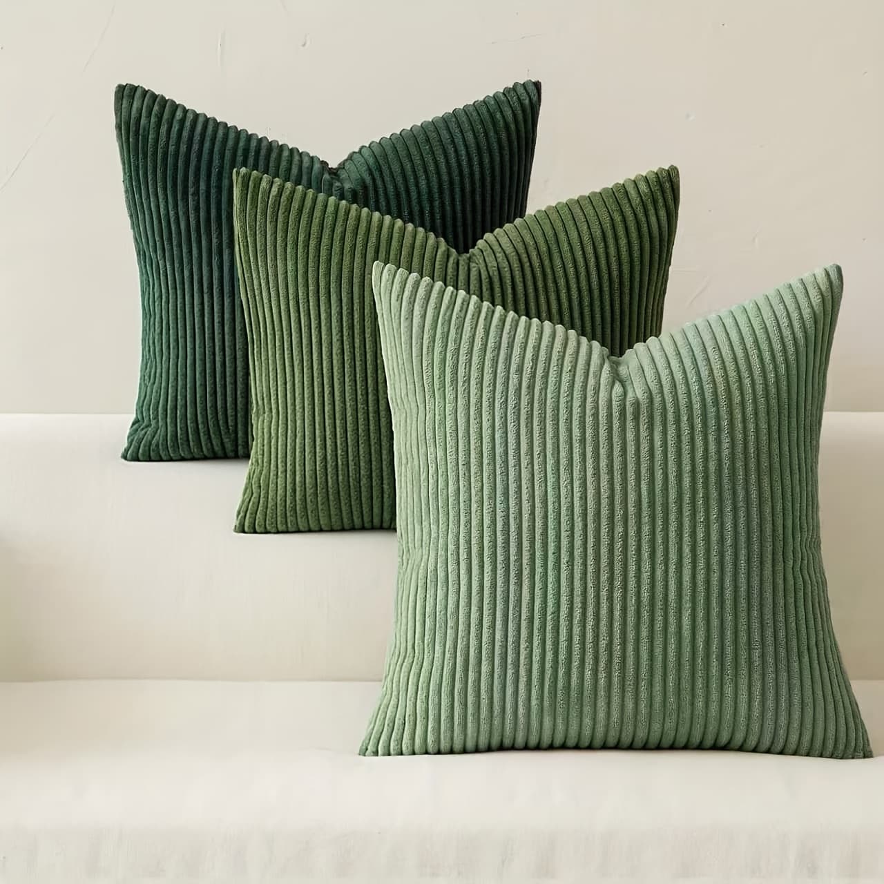 TEMU Farmhouse Throw Pillow Covers 18x18 Inch Set Of 3 Mordern Nordic Cushion Covers Soft Corduroy Home Decor For Couch Bed Sofa Living Room Sage Green