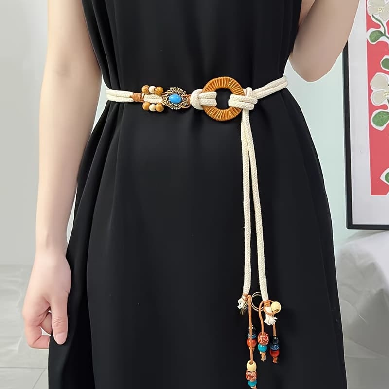 TEMU Belt Women's High-end Retro Accessories Decoration With Skirt Ins Waist Rope Beige Fashionable Versatile Jeans
