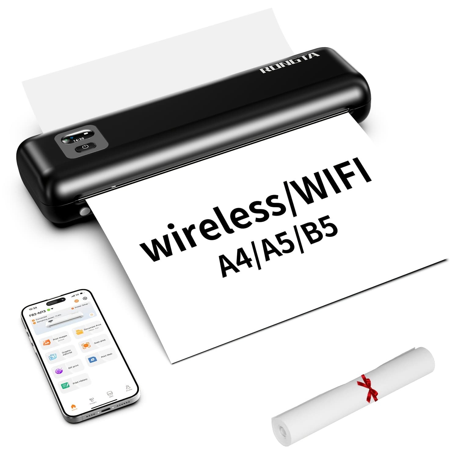 TEMU Rongta F82a Wireless A4 Thermal Printer - Compact, No Ink Required, Works With Smartphones, Devices, Laptops For Home, Office, And Travel, Comes With 1 Roll Of Paper