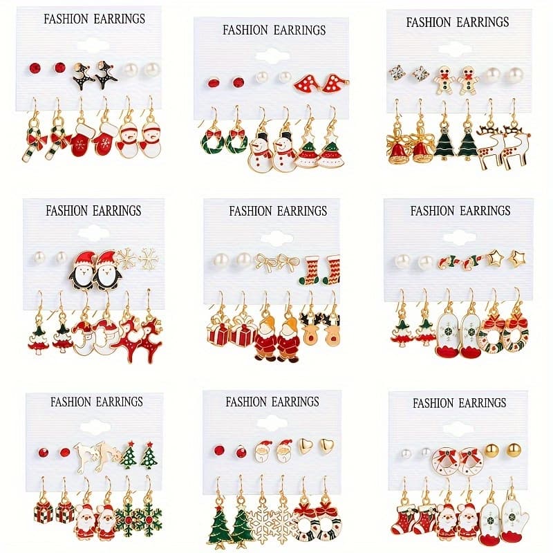 TEMU 54 Pairs Christmas Earrings Set Random 18 Pairs For Women Dangle Earrings Christmas Tree Snowflake Jewelry Gift For Xmas Party Decorations