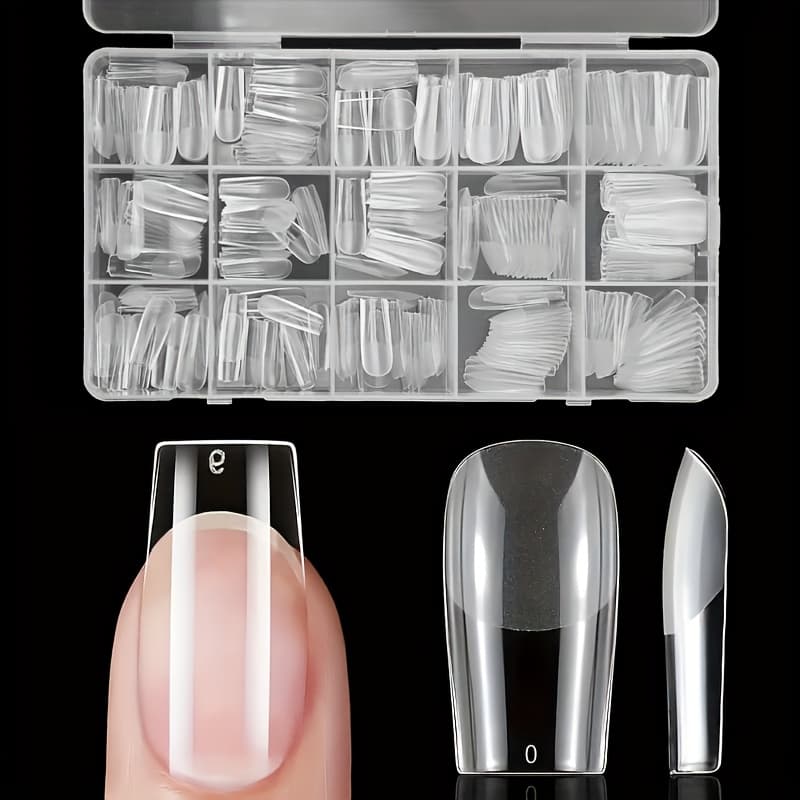 TEMU 330pcs Medium Square Gel X Nail Tips - Matte Black Full Cover False Nails, Easy To Apply Flexible Acrylic For Nail Extension And Press-on Art