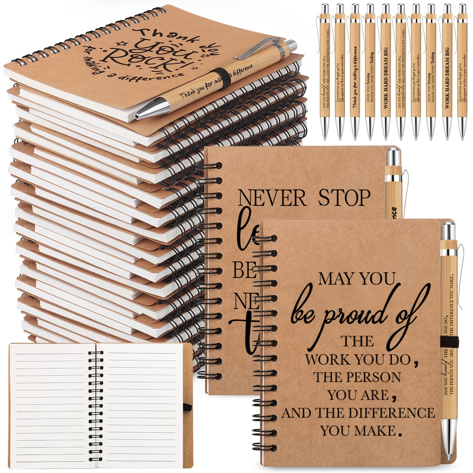 TEMU 30 Sets Spiral Notebooks Sets Thank You Gifts Inspirational Journals With Retractable Bamboo Pens Bulk Encouragement Notepad For Back To School Teacher Employee