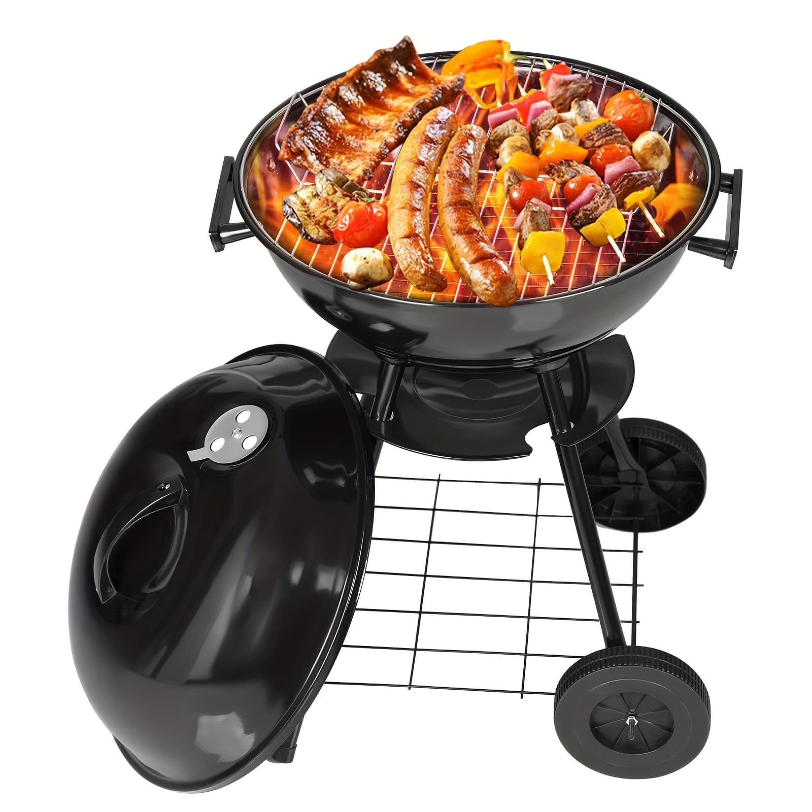 TEMU 17 Inch Charcoal Kettle Bbq Grill, Portable Outdoor Barbecue Grill With Spacious Cooking Area, Ideal For Party, Camping And Small Patio, Black, Father's Day Gift For Dad, For Men