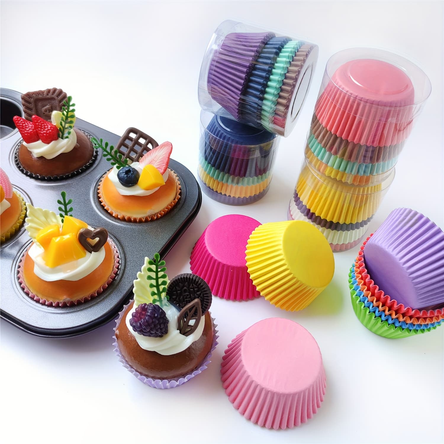 TEMU 100pcs (diameter 9cm) Colour Baking Utensils Cake Paper Cup Oil-proof Chocolate Rice Paper Holder Snow Mei Paper Random Color Cupcake Liner Support