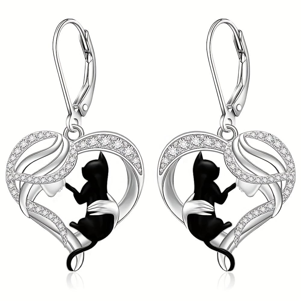 TEMU Black Cat Earrings For Women Cat Sterling Silvery Earrings Dangle Leverback Halloween Christmas Jewelry Cute Cats Gifts