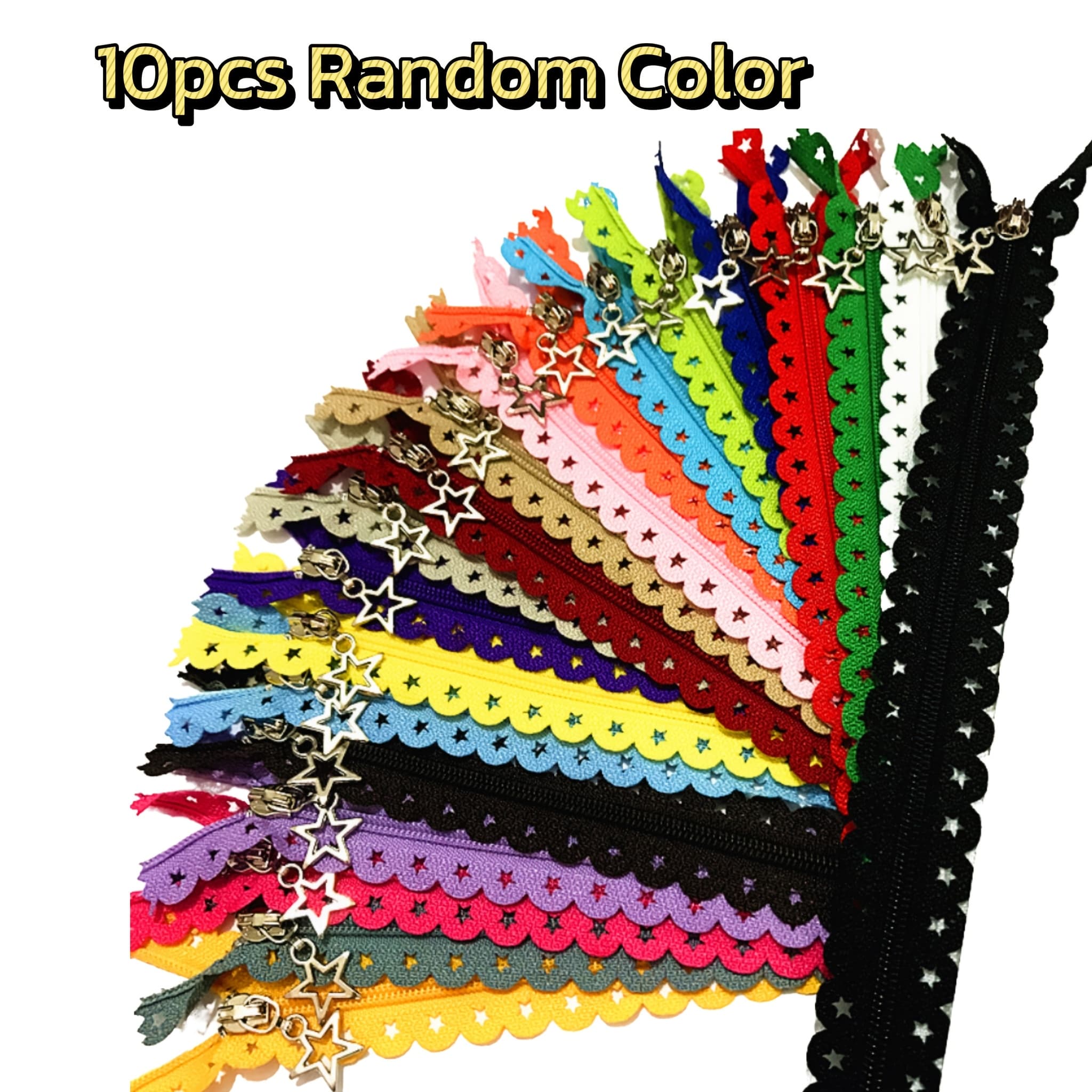 TEMU 10pcs, Hollow Lace Zipper, Pocket Bag, Five-pointed Star Slider, Colorful Zipper Set