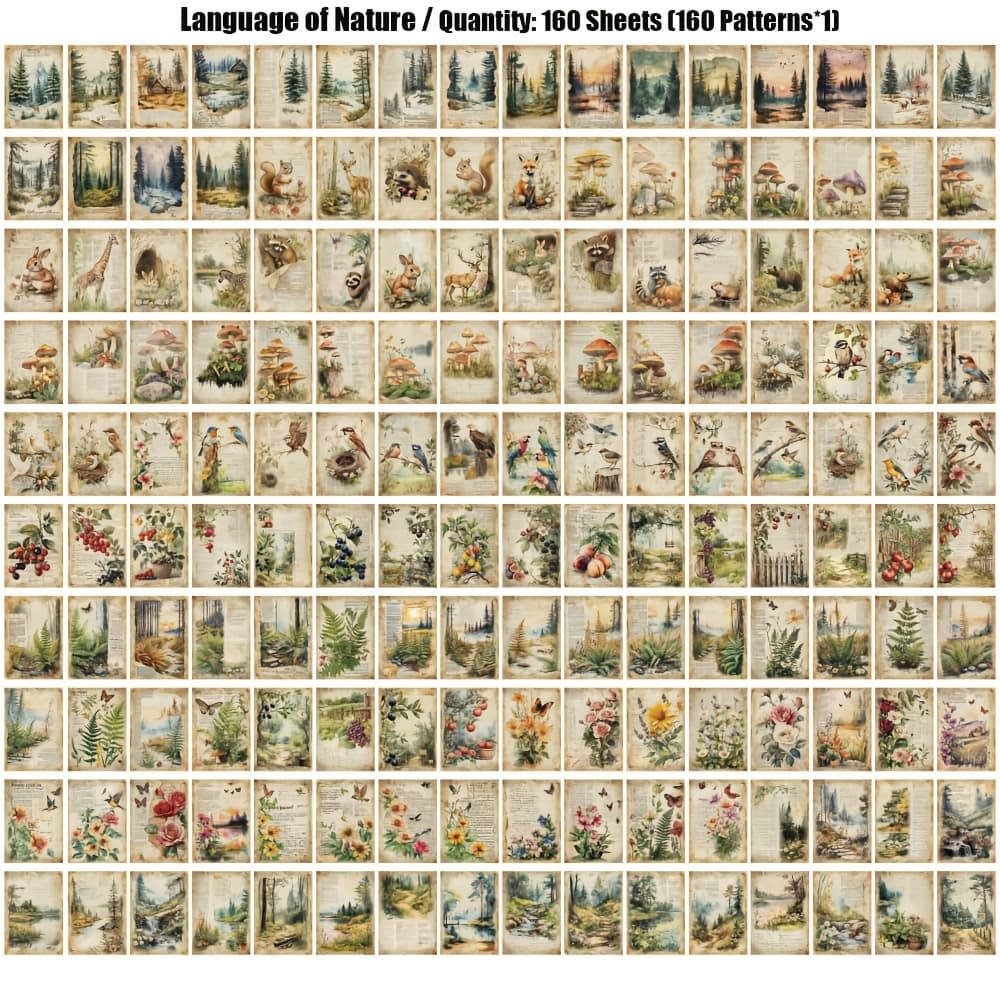 TEMU 160 Sheets Vintage Natural Scenery Paper Pack, Glossy Finish, Non-sticky, Large Size, 160 Unique Patterns, Decorative Background Material For Diy Craft, Notebook, Planner, Journaling Supplies