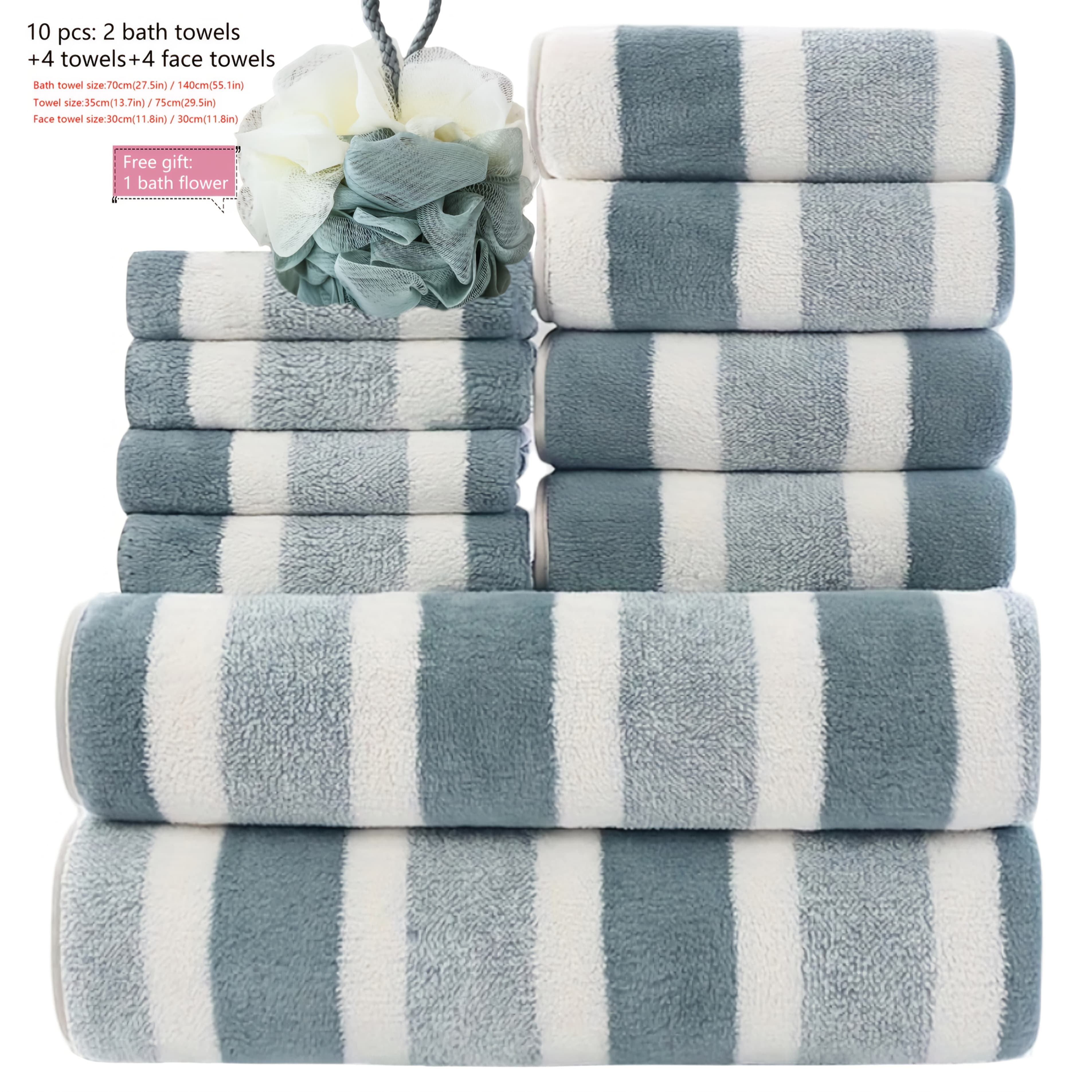 TEMU 6/7/10/11pcs Towel Set, Soft, Absorbent, Quick-drying, Combination, With Hanging Loop | | , Suitable For Beach, Camping, Spa, Bathroom, Etc. , 6pcs 2 Bath Towels And 4 Face Towels