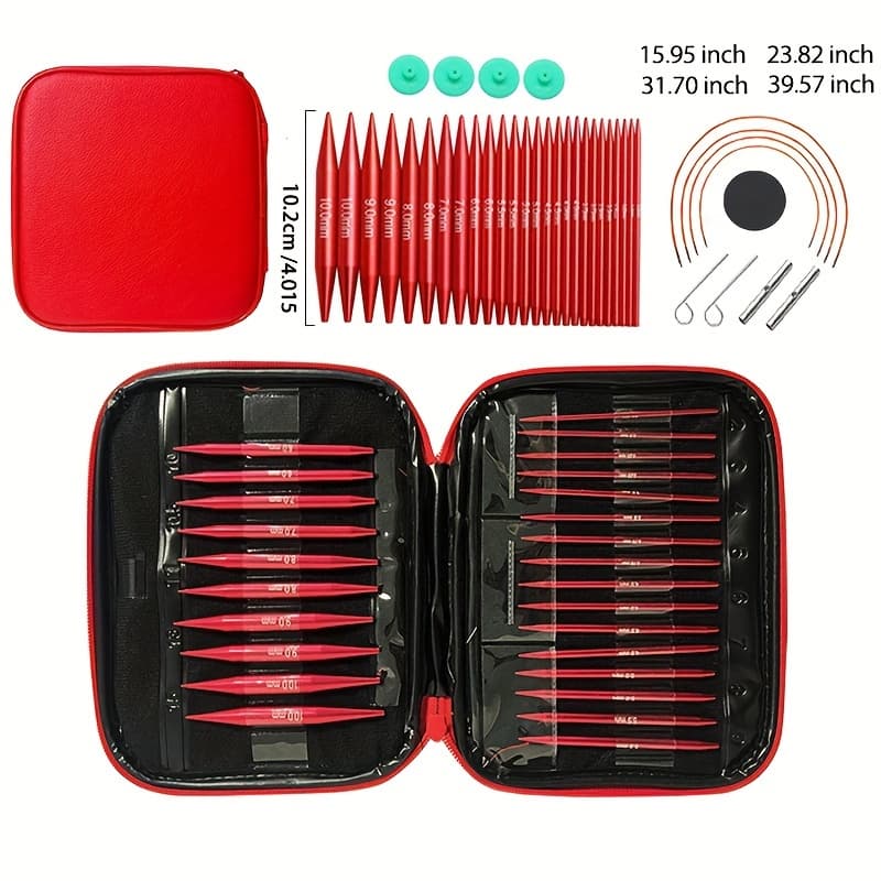 TEMU Detachable And Extendable Circular Knitting Needles With Red Colorful Accessories, Complete Sweater And Scarf Knitting Tools, Multifunctional Knitting Set For Handmade Crafts