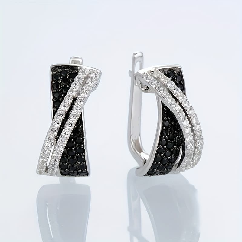 TEMU Temperament Niche Black And White Interspersed Women's Zirconia Stud Earrings