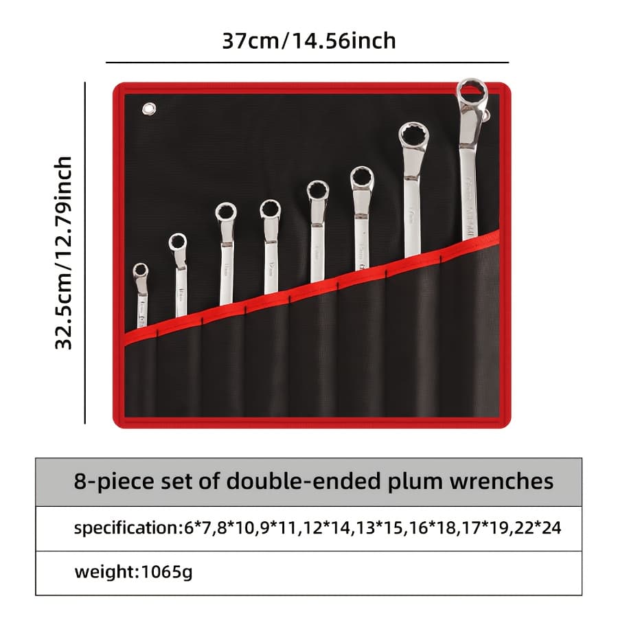 TEMU 8pcs Extended Wrench Set, 6mm - 24mm Double-ended Hexagonal Wrenches, , High Torque, With Storage Bag, Rust-proof Mirror-polished Finish, For Automotive Repair And Home