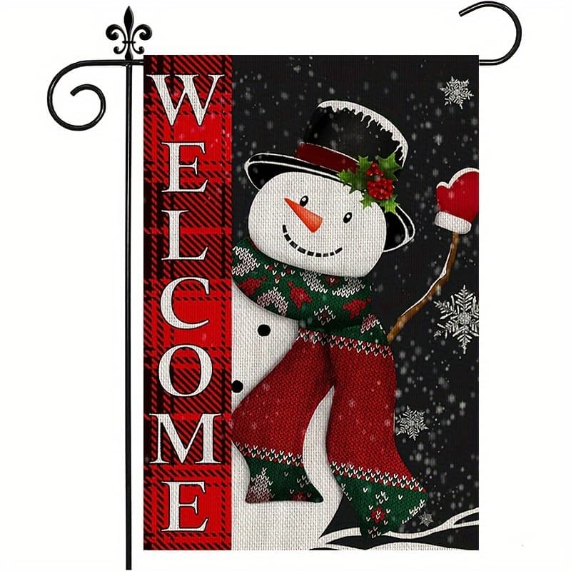 TEMU 1pc Christmas Garden Flag 12x18in Double Sided, Check Small Snow Snowman Winter Garden Yard Flags Farmhouse For Winter Christmas Seasonal Outside Outdoor House Holiday Decor