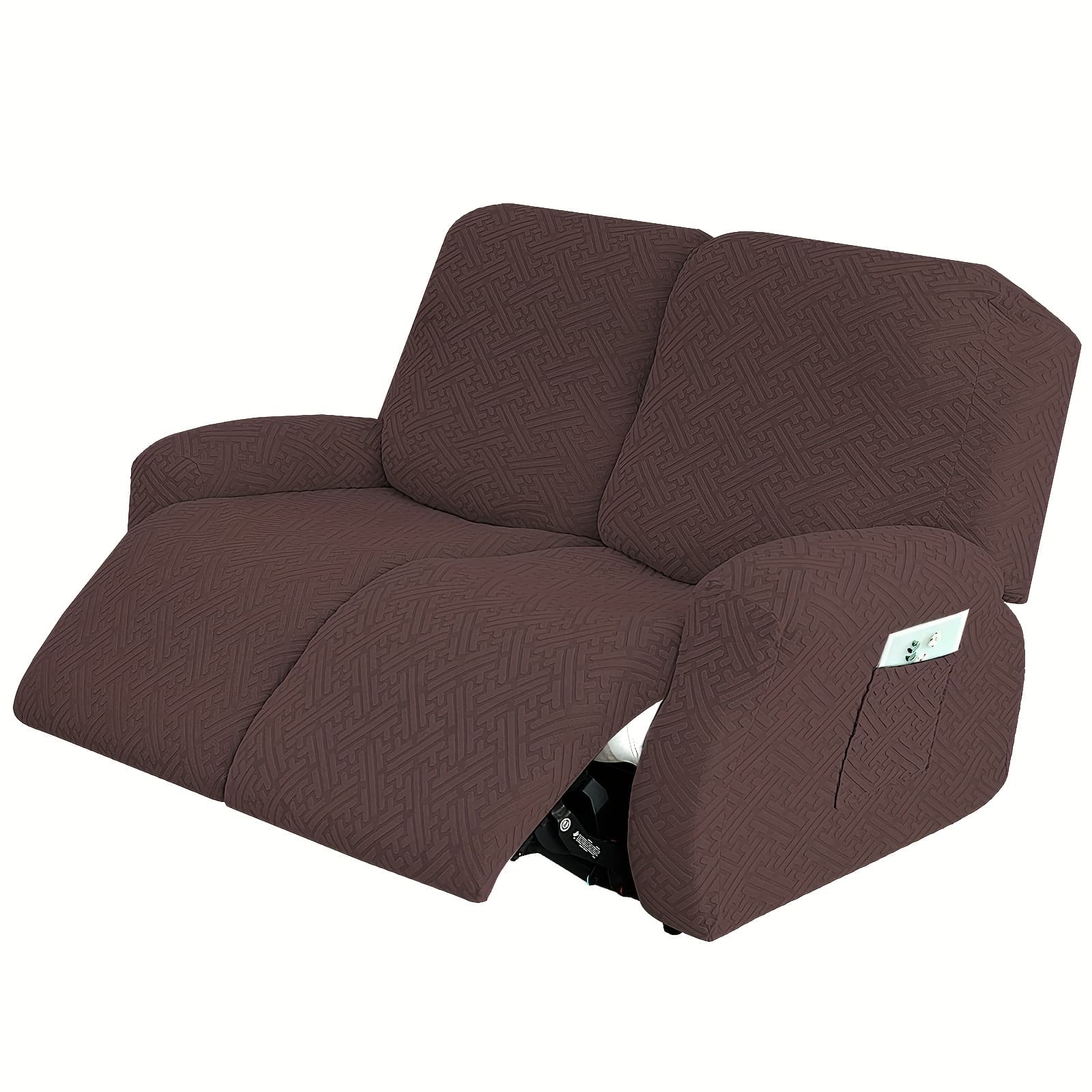 TEMU 2seats Sofa Slipcovers Loveseat Recliner Cover, Stretchable Elastic Armchair Slipcover, Washable Spandex Solid Color Sofa Couch Cover With Pocket For Living Room, Office, Home Decor Room Decor