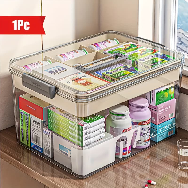 TEMU A Medicine Storage Container Featuring A Comfortable Handle, Made From Sturdy Plastic. This Pill Organizer Is Ideal For Home, Travel, And