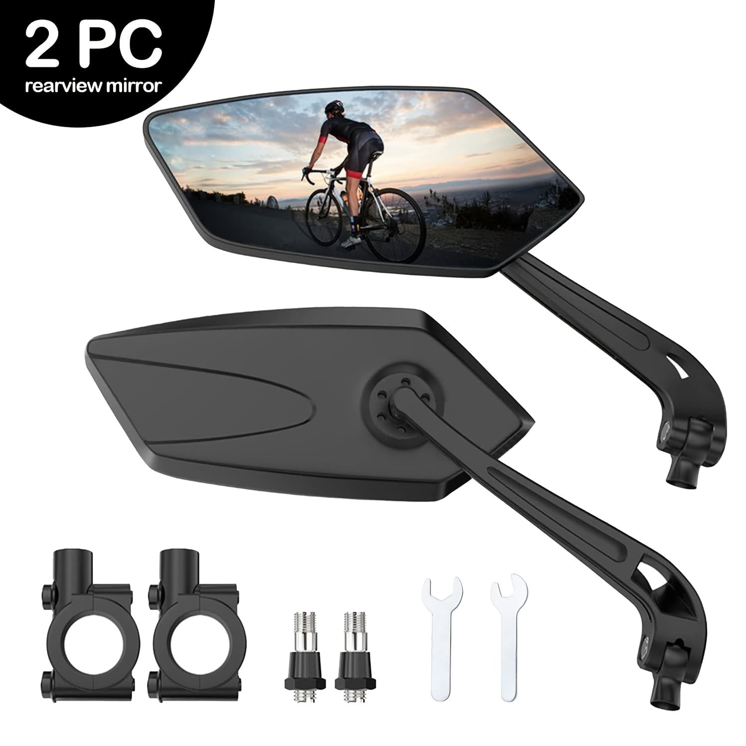 TEMU 2pcs Bicycle Rearview Degree Adjustable For Handlebars, High-definition Shockproof Side Mirror Universal Design For Electric And Scooter Use