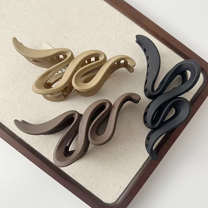 TEMU 1 Set, 3pcs(1 Brown, 1m Colors, 1 Black) Large Matte Wave Hair Clips For Women- Vintage Y2k Style, Solid Color Shark Clips- Easy To Bundle And Style Additions