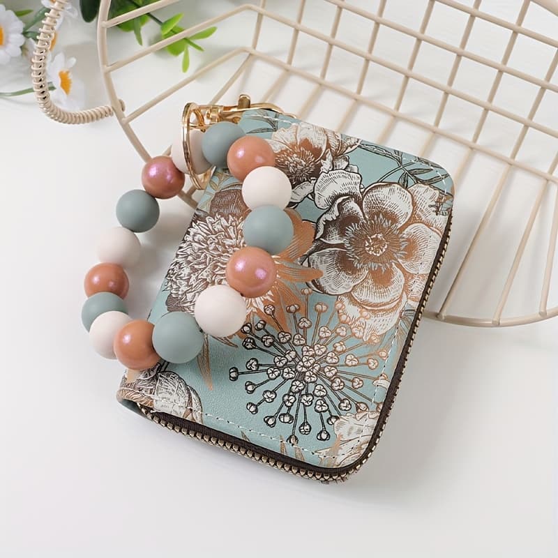 TEMU 1pc Fashionable And Elegant Bead Wrist Keychain Printed Organ Storage Bag Id Storage Bag Clip Women' Wallet Keychain Gift For And Mothers