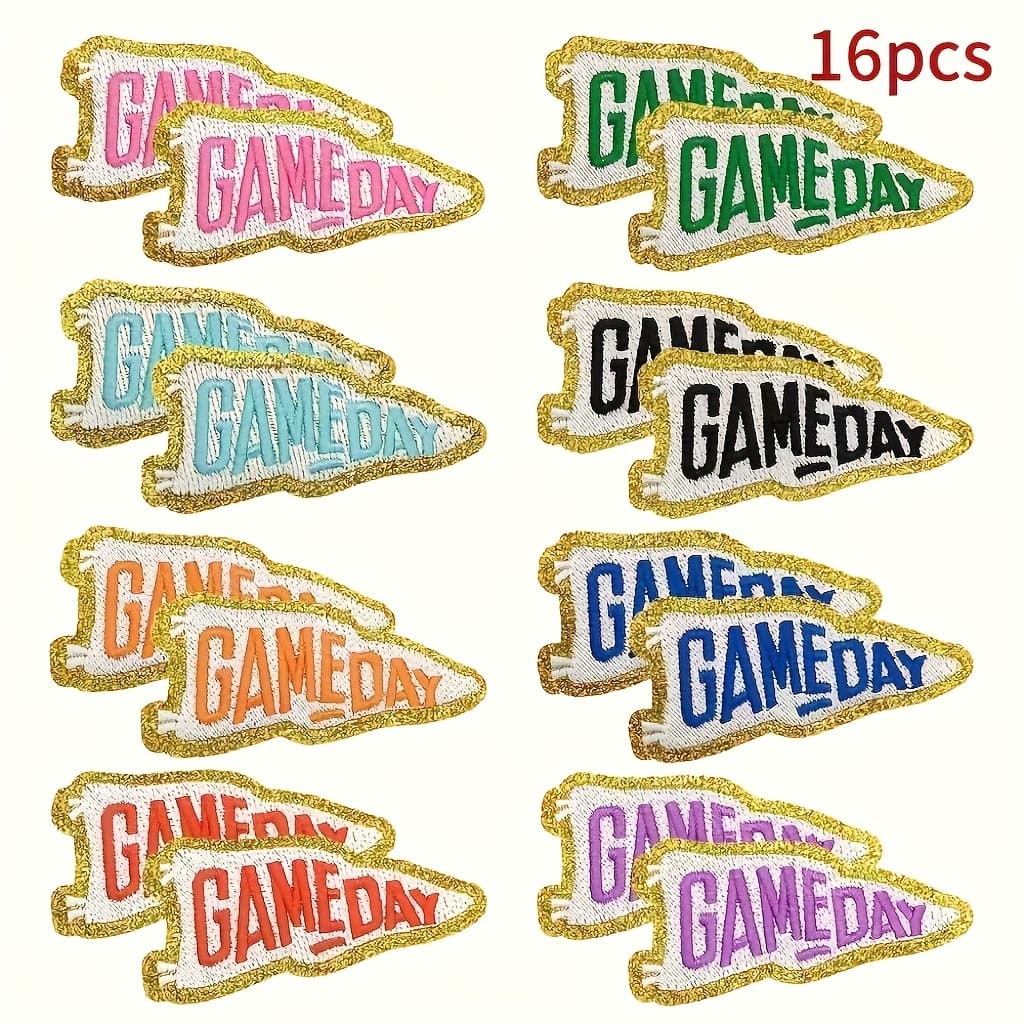 TEMU 16pcs New Game Day Flag Set Embroidery Cloth Stickers Clothes, Shoes, Hats, Bags Embroidery Patch Stickers Ironing Or Sewing Diy Decorative Cloth Stickers