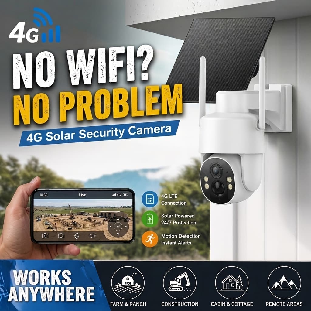 TEMU 4g Lte Solar Powered Security Camera Wireless Outdoor, 4mp 2k Color Night Vision, No Wifi Needed, Built-in Sim Card Compatible With At&t , 360° View Ptz Home Surveillance