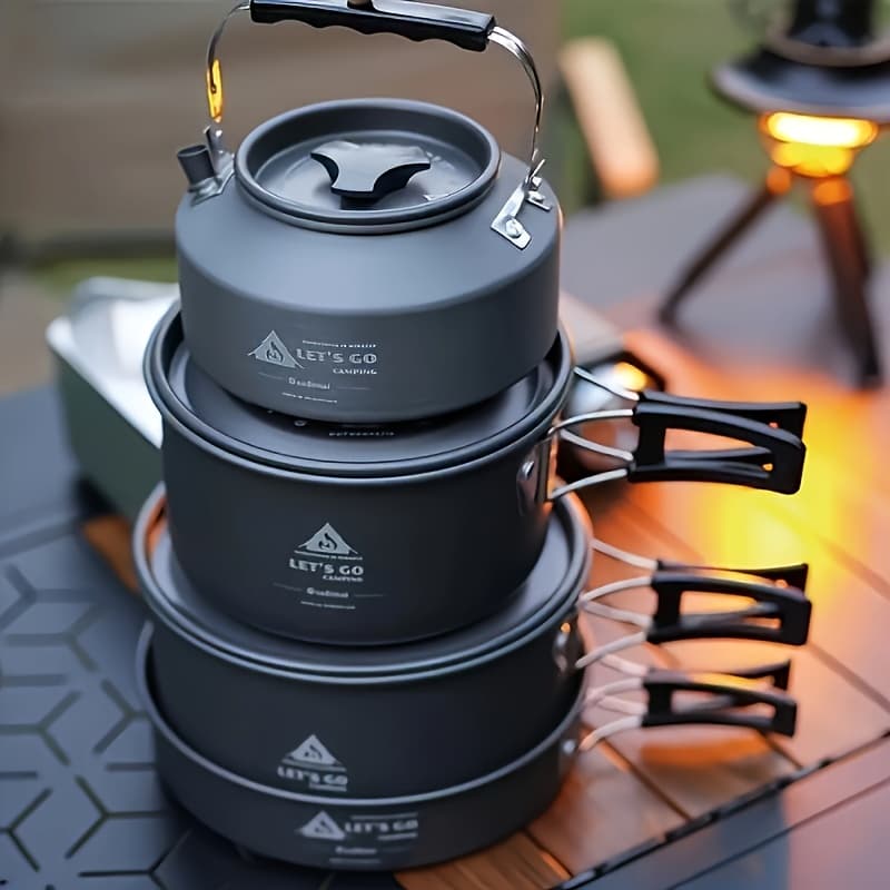 TEMU An Upscale Outdoor Cooking Set That Comes With All For Preparing Meals While Camping Or On . Its Stackable Design Minimizes Space Usage And Improves Portability