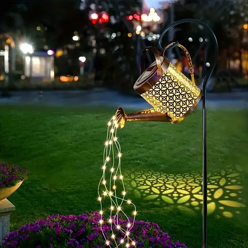 TEMU 1pc Solar Led Watering Can String Lights Retro Metal Lantern With Hook Hollowed-out Design Ip44 For Outdoor Garden Table Patio Yard Pathway Walkway Solar Lights For Christmas Halloween Decor