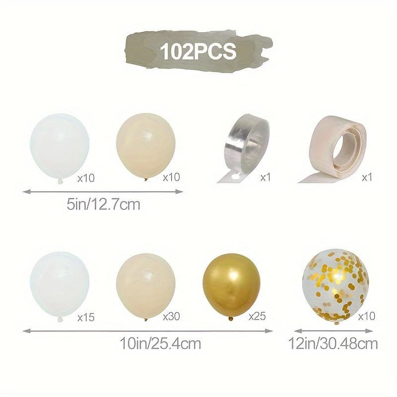TEMU 1 Set White Sand Golden Balloons Arch Kit, White Balloons With Metallic Chrome Balloons For Boho Wedding Bridal Shower Engagement Anniversary Birthday Decorations