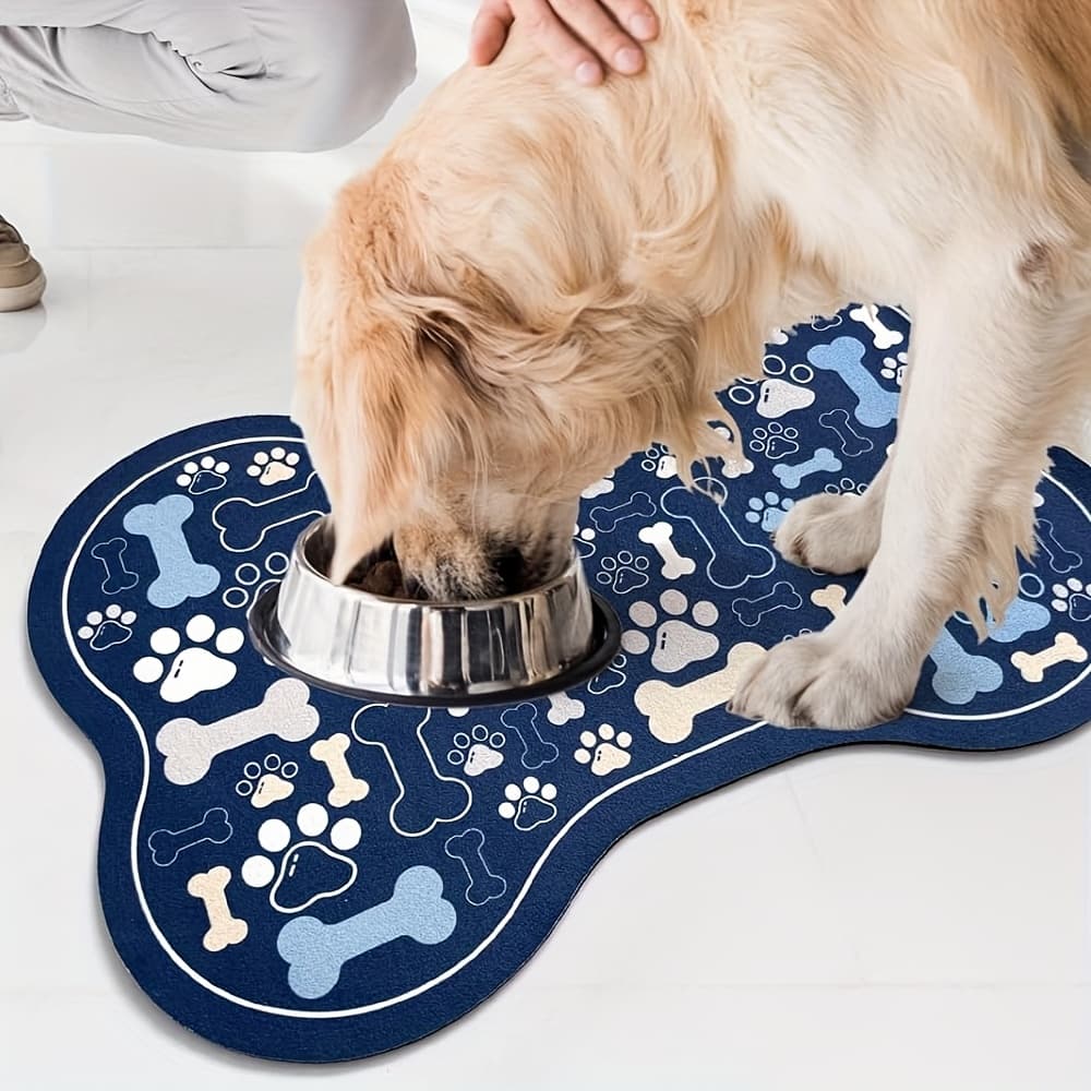 TEMU Non-slip Quick-dry Geometric Fishbone Paw Print Dog Feeding Mat - Durable Polyester Pet Food And Water Bowl Pad For Small To Medium Dogs, Easy-to-clean,