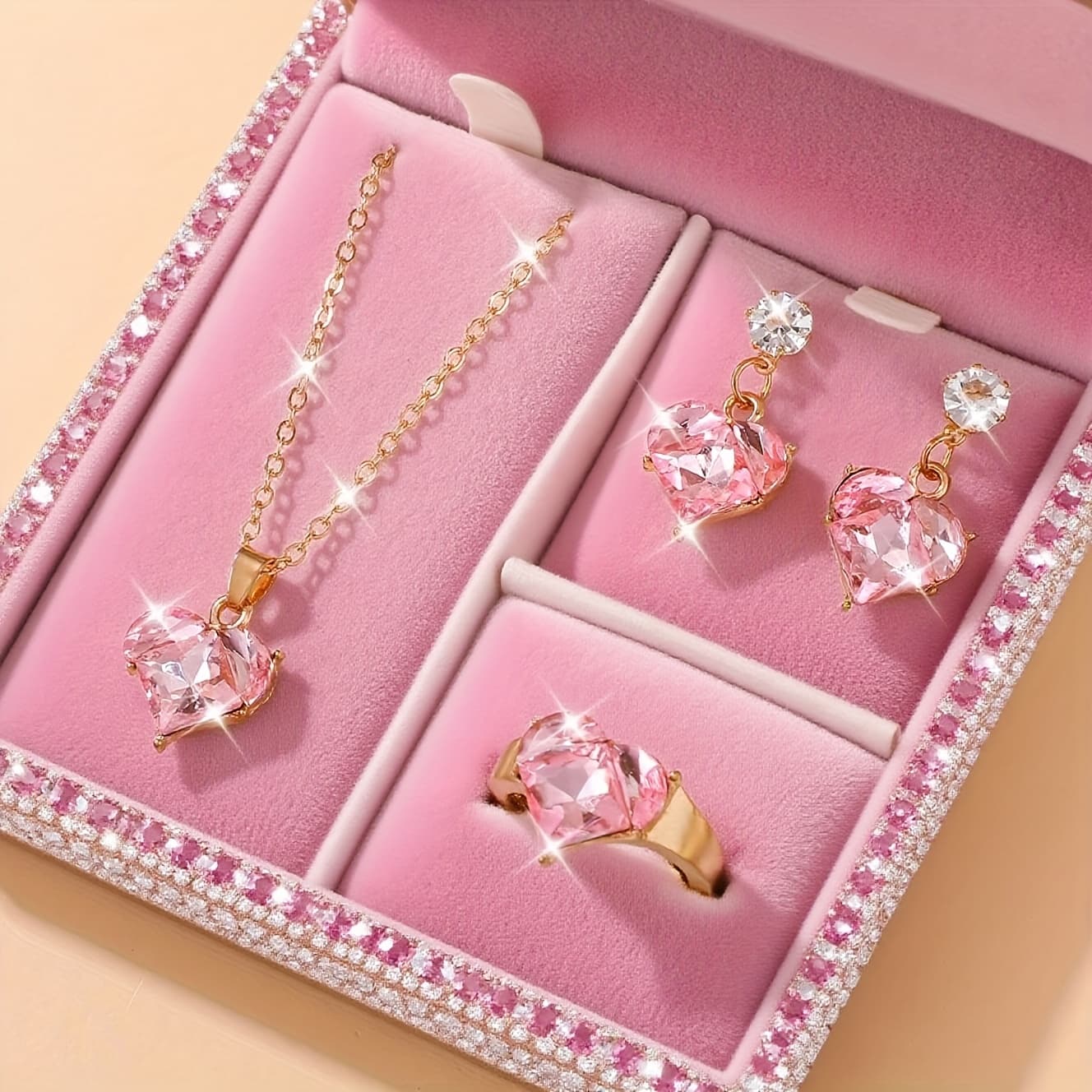 TEMU 4pcs Women's Jewelry Set, 1 Necklace And 1 Pair Of Earrings And 1 Ring, Elegant Temperament, Valentine's Day Thanksgiving Wedding Souvenir Birthday Celebration Commemorative Gift