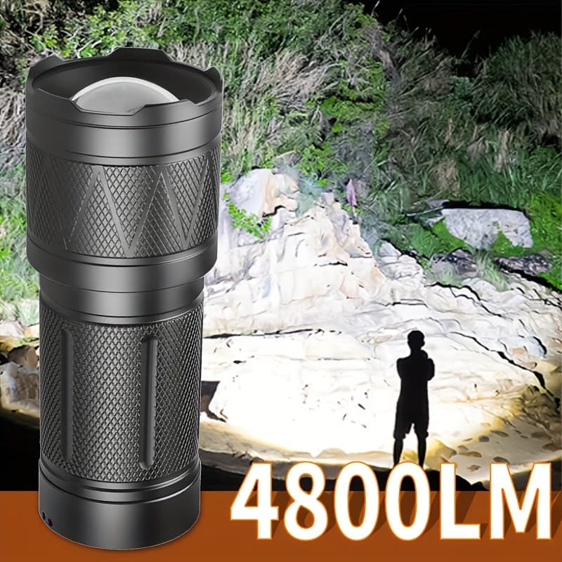 TEMU Rechargeable Led Flashlight With 12000mah Lithium Battery, , , Battery Powered Handheld Tactical Flashlight, Non Waterproof With Multiple Components