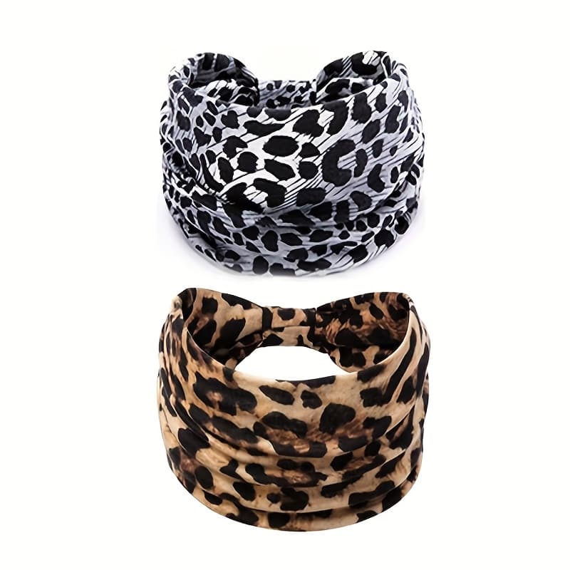 TEMU 2-pack Fashionable Women's Leopard Print Knotted Wide Headbands, Bohemian Style Non-slip Soft And Comfortable Headbands, Suitable For Yoga, Sports, Running, And Daily Headband Accessories