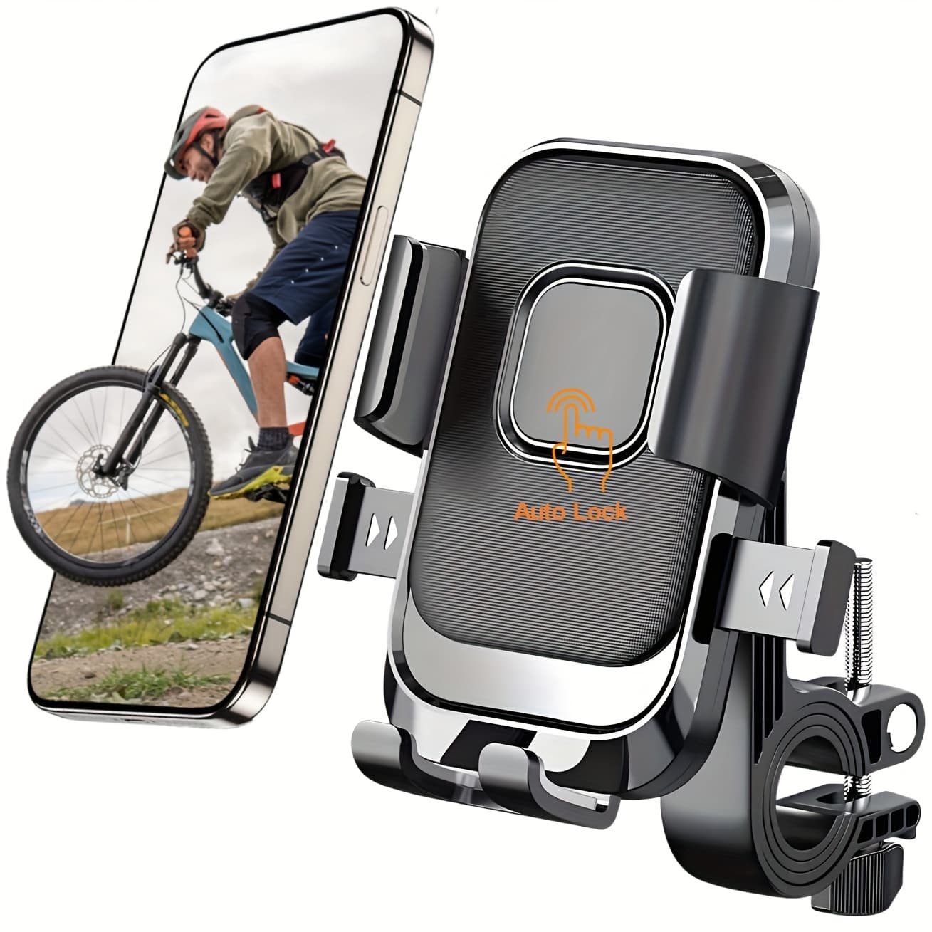 TEMU 07001blk Bike Phone Holder, Motorcycle Mount - Motorcycle Phone Holder, Handlebar Cell Phone Clamp, Scooter Phone Clip For Iphone Air 17 Pro Max, 16 15 Pro , For ..2" Smartphones